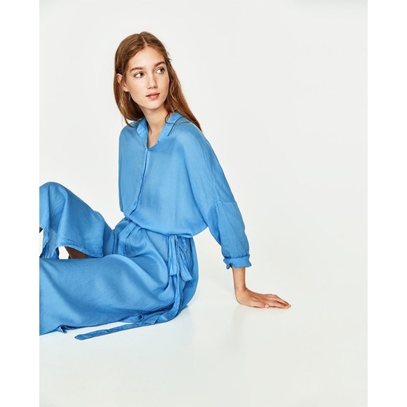 NWT Zara Bright Blue Maxi Shirt Midi  Dress - Picture 2 of 7